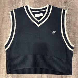 TNA Dark Blue Knit Vest with Cream Trim